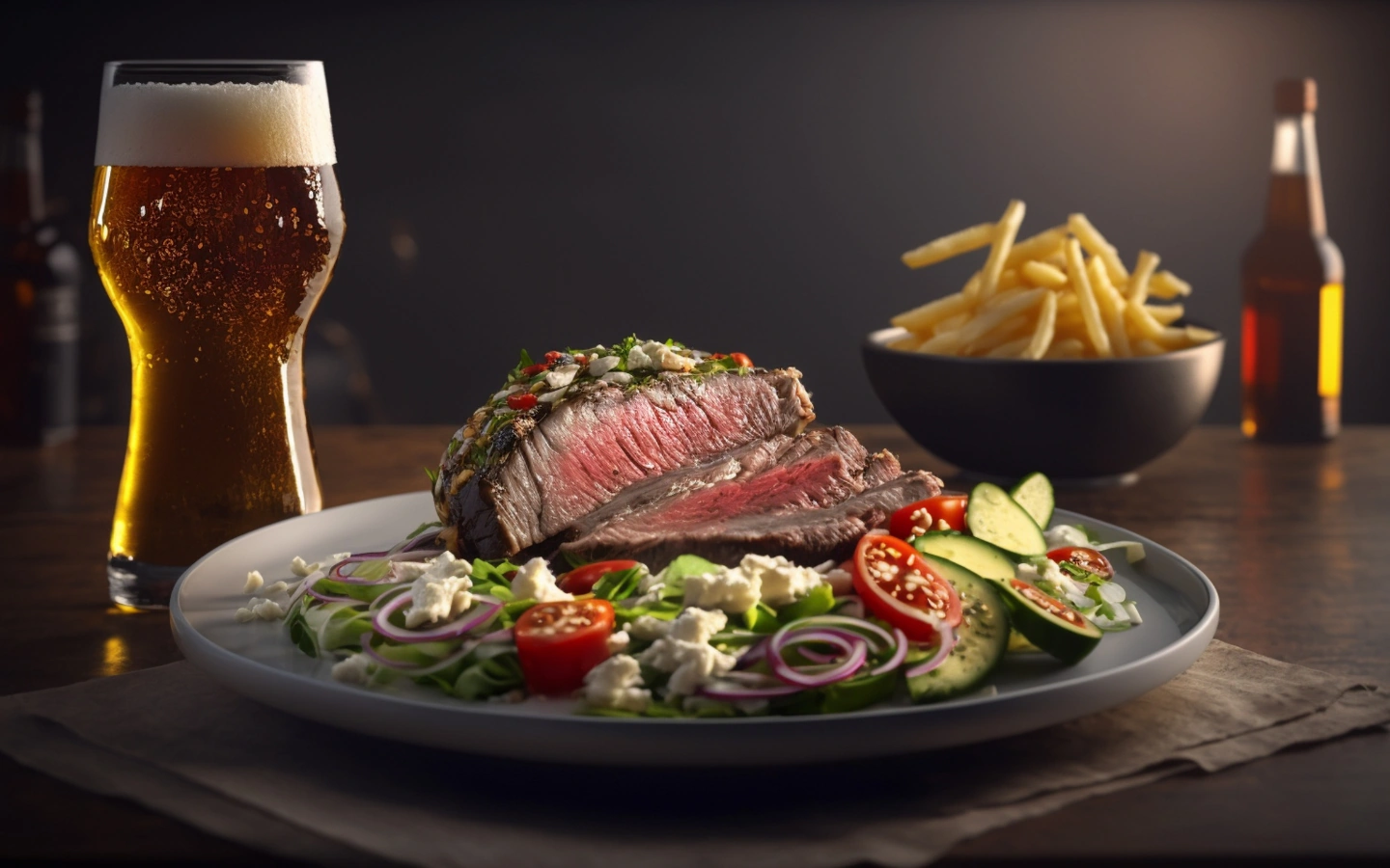 7aa19521-f7d3-4c71-8b12-4fd72d33f194 استیک نیویورکی ۳۰۰ گرمی با پیشغذا و نوشیدنی - تصویر 1